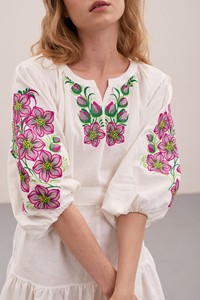 New Style Women Fashion Elegant Short Puff Sleeves Floral Embroidered <b>Mini</b> Length Short Ukraine - Product Image 6