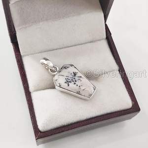 Pendentif pour femme en opale dendrite naturelle, forme de cercueil, pendentif fait main pour Noël, bijoux en argent sterling 925 - Product Image 2
