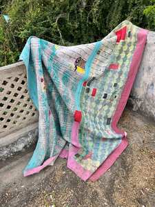 ผ้าห่ม Kantha แบบดั้งเดิมของอินเดีย เย็บด้วยมือสําหรับตกแต่งบ้าน - Product Image 4