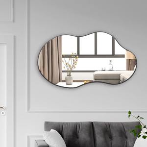 Miroir mural moderne irrégulier, forme ondulée asymétrique, cadre noir, décoration contemporaine pour salon - Product Image 6