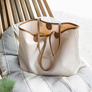 กระเป๋าผ้าแคนวาสสีที่จับหนังแฟชั่นสำหรับผู้หญิงกระเป๋าผ้าคอตตอนสีขาวเรียบขนาดใหญ่ออกแบบได้ตามต้องการ - Product Image 5