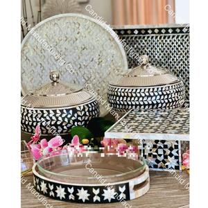 Ensemble de décor de boîte à plateau boîte à mouchoirs qualité meilleure vente Home Decor Bone Inlay TrayBowl Round Photo Frame Small Chest Drawer - Product Image 3