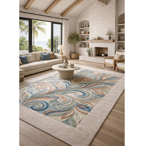 Alfombra de Lana Abstracta Hecha a Mano de Primera Calidad, Alfombra Enmarcada para Decoración del Hogar Contemporáneo, Salón, Picnics, Respaldo de Látex, Regalo de Año Nuevo - Product Image 1