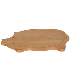 Planche à découper en bois de hêtre en forme de cochon 41x24 cm avec rainure à jus, finition non poncée, plateau de service, vente en gros, personnalisable avec logo - Product Image 1