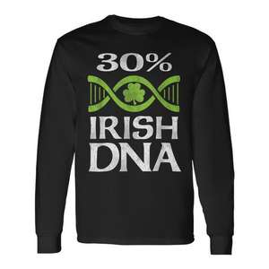 Camiseta de manga larga con estampado serigrafiado de Irish DNA 30 Percent St Patricks Day, unisex para adultos, cuello redondo - Product Image 1