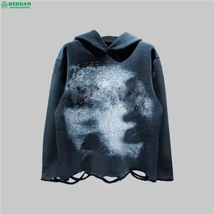 Sudadera con capucha y estampado de felpa francesa de algodón grueso personalizado para hombre, sudadera con cremallera de cara completa de gran tamaño con logotipo en blanco - Product Image 4