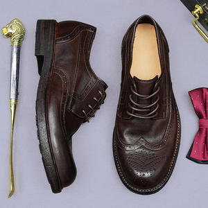 Chaussures Oxford élégantes pour hommes en cuir véritable, chaussures habillées formelles pour le bureau, chaussures confortables à lacets - Product Image 3