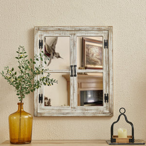 Trang Trại Cửa Sổ Khung Gương Đau Khổ Gỗ Màu Trắng Khung 4 Bảng Điều Chỉnh Tường Gương Với Màu Đen Phần Cứng Cho Trang Trí Nội Thất Bán Buôn - Product Image 1