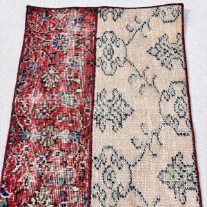 Vintage Turkish Rug 1.9x4.3 ft (57x130 cm), <b>Red</b> Ikat <b>Wool</b> Rug - Product Image 5
