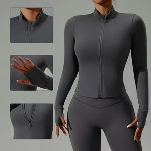 Vêtements de sport pour femmes, logo personnalisé, course à pied, séchage rapide, respirant, grande taille, veste zippée, manches longues, coupe ajustée, yoga - Product Image 3