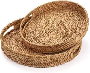 <b>Large</b> sturdy handwoven rattan trays for holding plates <b>cups</b> or flatware in stylish yet functional natural decor - Product Image 4