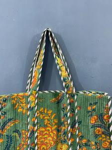 Sac fourre-tout pour femme en velours imprimé à la main en Inde, style bohème vintage, imprimé jungle jaune, broderie multicolore, fermeture éclair pour - Product Image 3