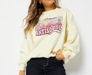 Sweat à capuche baggy brodé en éponge française surdimensionné pour femmes Pull en molleton de coton lourd avec col rond pour l'hiver - Product Image 5