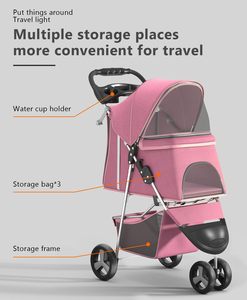 TH-PPS-391 Three Wheel Durable <b>Pet</b> <b>Stroller</b> with Safety Brakes Adjustable Canopy and Removable Cushion - Product Image 5