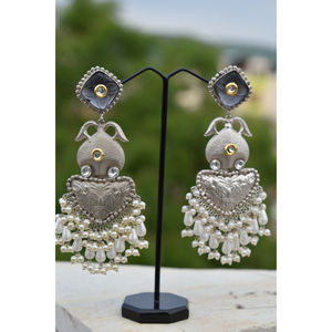 traditional new design handmade <b>silver</b> look alike brass stone stud big ghungro hoop earing for girls and women - Product Image 2