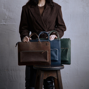 Retro Full Grain Leather Portable Lightweight <b>Laptop</b> Sleeve Classic Business Portfolio for Professionals Work Travel GLS-0328 - Product Image 4