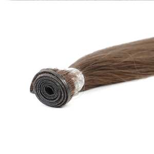 Genius Hand <b>Tied</b> Weft Hair Extensions 100% Remy Raw Hair Natural Straight #6 Medium <b>Brown</b> Super Double Drawn - Product Image 3