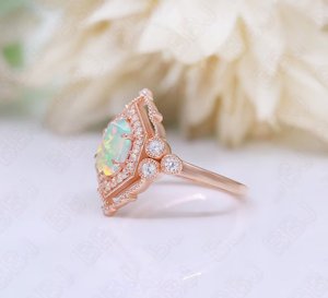 925 Sterling Silver Natural Ethiopian <b>Opal</b> Oval Cut Prong Setting Engagement Band <b>Ring</b> set for Wedding Gift Party-Set - Product Image 6