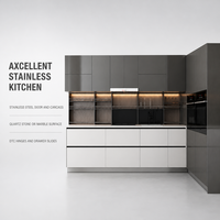 Set Kabinet Dapur Modular Modern Kaca Stainless Steel Custom Axcellent untuk Proyek Bangunan Apartemen Villa