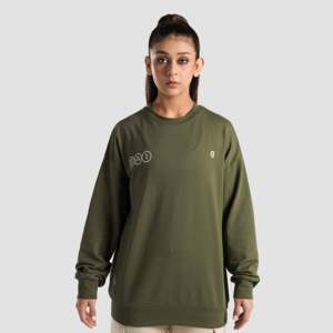Sudadera Oversize para Mujer, 100% Algodón, con Decoración Bordada, Transpirable, con Capucha, en Material de Seda Oliva - Product Image 2