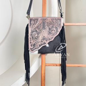 2025 New Arrivals Trendy Hand Tooled Leather Fringe Shoulder Bag for Women Luxury Cowhide Leather Concealed Carry Crossbody Bags - Product Image 1
