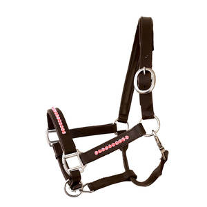 Diseño personalizado ecuestre occidental Inglés cuerda Halter Bling Rosa marrón cuero caballo Halter venta al por mayor barato personalizable caballo - Product Image 3