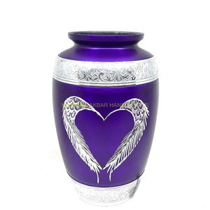 Urna de cremación de aluminio mate púrpura moderna, bandas grabadas, alas de corazón, cenizas humanas ecológicas para adultos, recuerdo funerario conmemorativo - Product Image 6