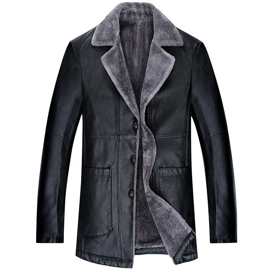 Down and Thickened Leather Jacket in Autumn and Winter Men's Youth Suit Collar Leather Jacket Coat