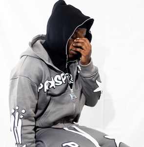 Custom Zipped 100% Cotton Sweatsuit Acid Wash Applique <b>Patch</b> Embroidery Distressed Hoodie Jogging Tracksuit Flared - Product Image 4