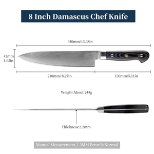 มีดเชฟเหล็กดามัสกัสมีดทำครัวมีด้ามจับไม้สีดำสั่งผลิตได้ตามต้องการ - Product Image 2