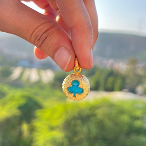 สร้อยคอประดับอัญมณีสีฟ้าเทอร์ควอยส์ทรงกลมทำจากทองเหลืองชุบทอง18K ดีไซน์ล่าสุด - Product Image 3