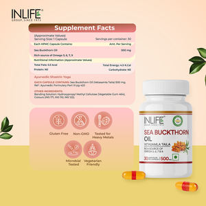 Aceite de semilla de espino amarillo INLIFE (500mg) Omega 3,6,7,9-30 Cápsulas vegetarianas Suplemento en cápsula vegetariana/HPMC rellena de líquido - Product Image 3