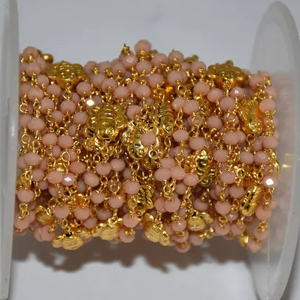 Top qualité plaqué or belles perles d'opale rose et breloques animales chaîne de chapelet, chaîne de perles de fil pour la fabrication de bracelets de bijoux - Product Image 1