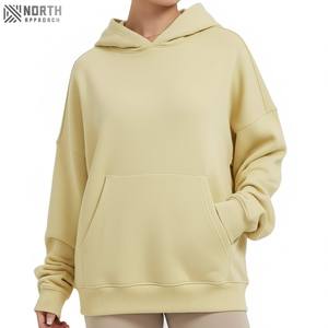 Ropa de calle de alta calidad para mujer, sudaderas con capucha de algodón, sudaderas con capucha de punto con hombros caídos de Color sólido suelto coreano para mujer - Product Image 1