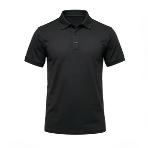 Polo à manches courtes pour homme, noir, 100% polyester, tricoté, respirant, couleur unie, coupe classique, boutons - Product Image 1