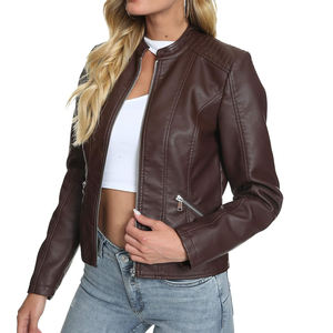 Chaqueta de piel de oveja auténtica a la moda para mujer, hermoso logotipo personalizado bordado, chaqueta de cuero genuino transpirable para mujer - Product Image 4