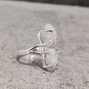 Bijoux en pierre brute Bague pour femme Pierre de lune arc-en-ciel naturelle Pierre précieuse Juin Pierre de naissance Double pierre Bijoux Bague en argent sterling 925 - Product Image 3