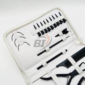 Kit de salon pour extensions capillaires en acier inoxydable noir mat, comprenant des pinces à ouvrir et à fermer les anneaux, des ciseaux à boucles et des pinces de sectionnement pour cheveux, avec LOGO personnalisé - Product Image 4