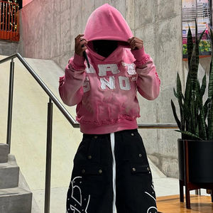 Sudadera con Capucha Corta Estilo Y2K Personalizada para Hombre, Sudadera Holgada de Invierno con Lavado Ácido de Color Vintage, Transpirable, Estilo Urbano - Product Image 2