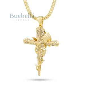 Luxury Men's Rapper Style Diamond Bling Custom <b>Name</b> Iced Rose Thorned Cross Pendant <b>Necklace</b> Cuban Moissanite Pendants Charms - Product Image 2