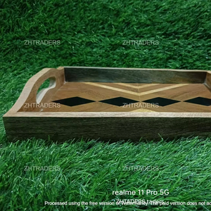 Bandeja de servicio de madera y resina con incrustaciones de hueso hechas a mano de Aura Premium atemporal, fusión de sostenibilidad, decoración de vida y hospitalidad de lujo - Product Image 2