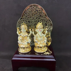실버 Ganesh Laxmi 동상 성공의 신 조각 Murti 우상 군주 예배 가정 Mandir 장식을위한 Laxmi Ganesh