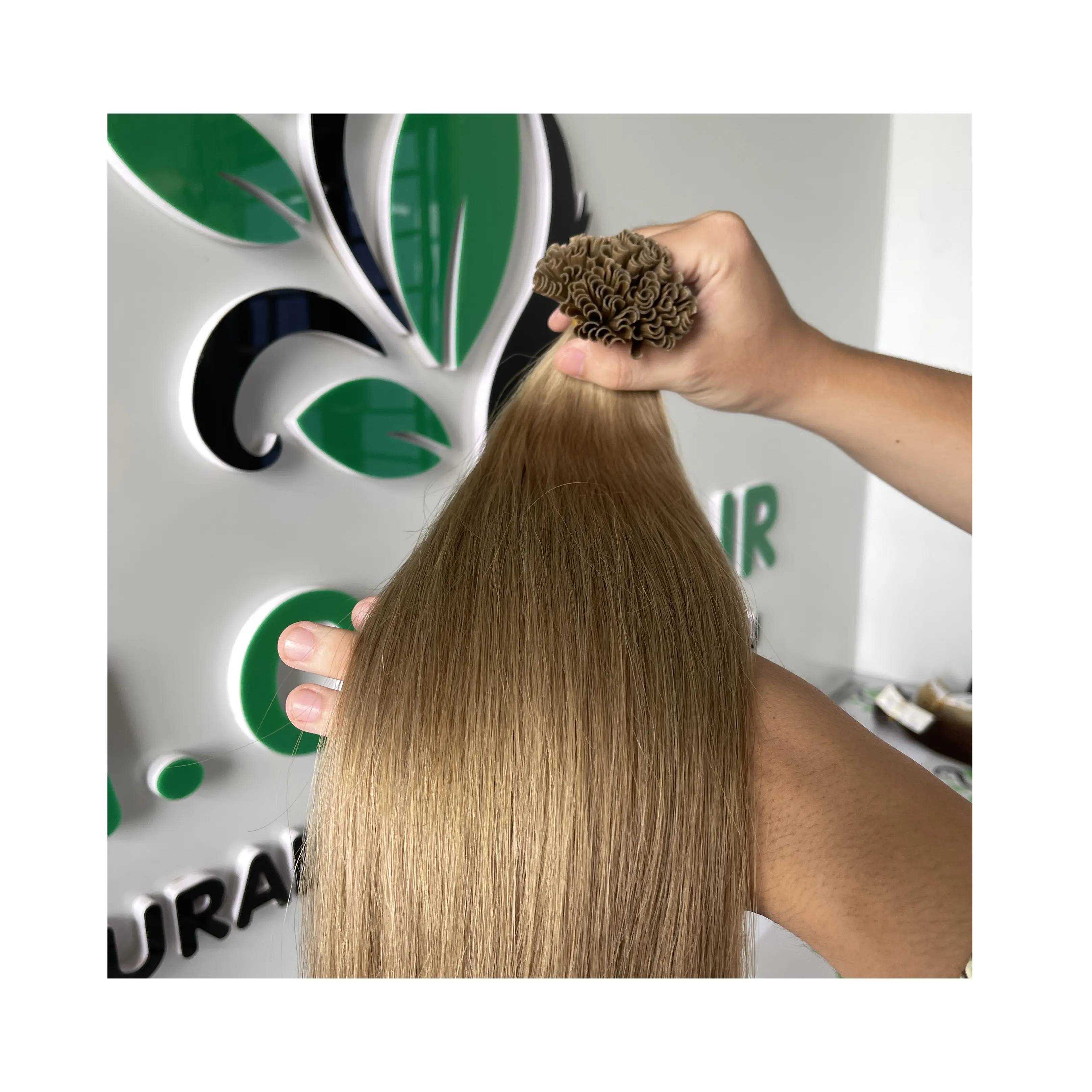 Extensions de cheveux brésiliens naturels en kératine brute, Double épaisseur, couleur Piano brun clair, gros Stock