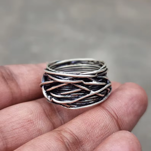 Handmade Jewelry Solid 925 Sterling Silver Irregular Layer Rings for Women Silver Jewelry <b>Oxidized</b> Ring Wholesale Jewelry - Product Image 1