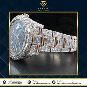 Última llegada de lujo analógico de acero inoxidable Iced Out VVS Clarity Moissanite Diamond Full Bauggate Watch a precio mayorista - Product Image 5
