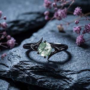 Jeulia Rose Gold Plated Bypass Gothic Thorn <b>Moss</b> <b>Agate</b> Fashion Engagement <b>Ring</b> - Product Image 4