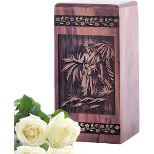Companion Sized Cross Carved <b>Wooden</b> Urn for Human Ashes Christian <b>Memory</b> <b>Box</b> Adult Memorial Gift from Indian Exporter - Product Image 5