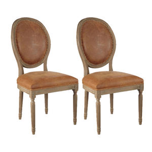 Chaises de salle à manger provinciales françaises antiques en acajou Jepara en bois massif Design traditionnel artistique cuir synthétique sculpté - Product Image 2