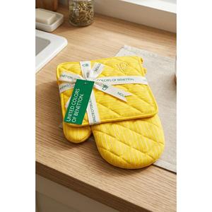 Be-28454-Ye Ensemble de cuisine 100% coton rayé jaune 17*30 cm - 20*20 cm (Gants et protège-plat) - JAUNE - Product Image 2