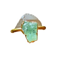 Véritable aigue-marine pierre 18k or Vermeil anneaux pour femmes mode réglable en laiton gros anneaux pour filles Hip Hop ternir anneaux